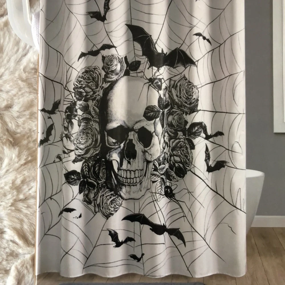 Black and White Halloween SKULL Shower Curtain